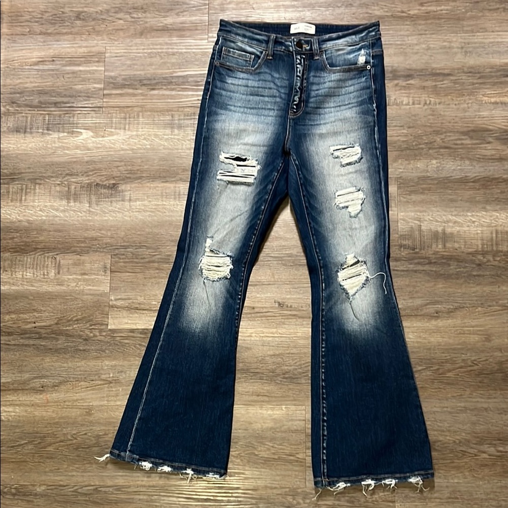 BKE Blue Flare Wide Leg Jeans Distressed